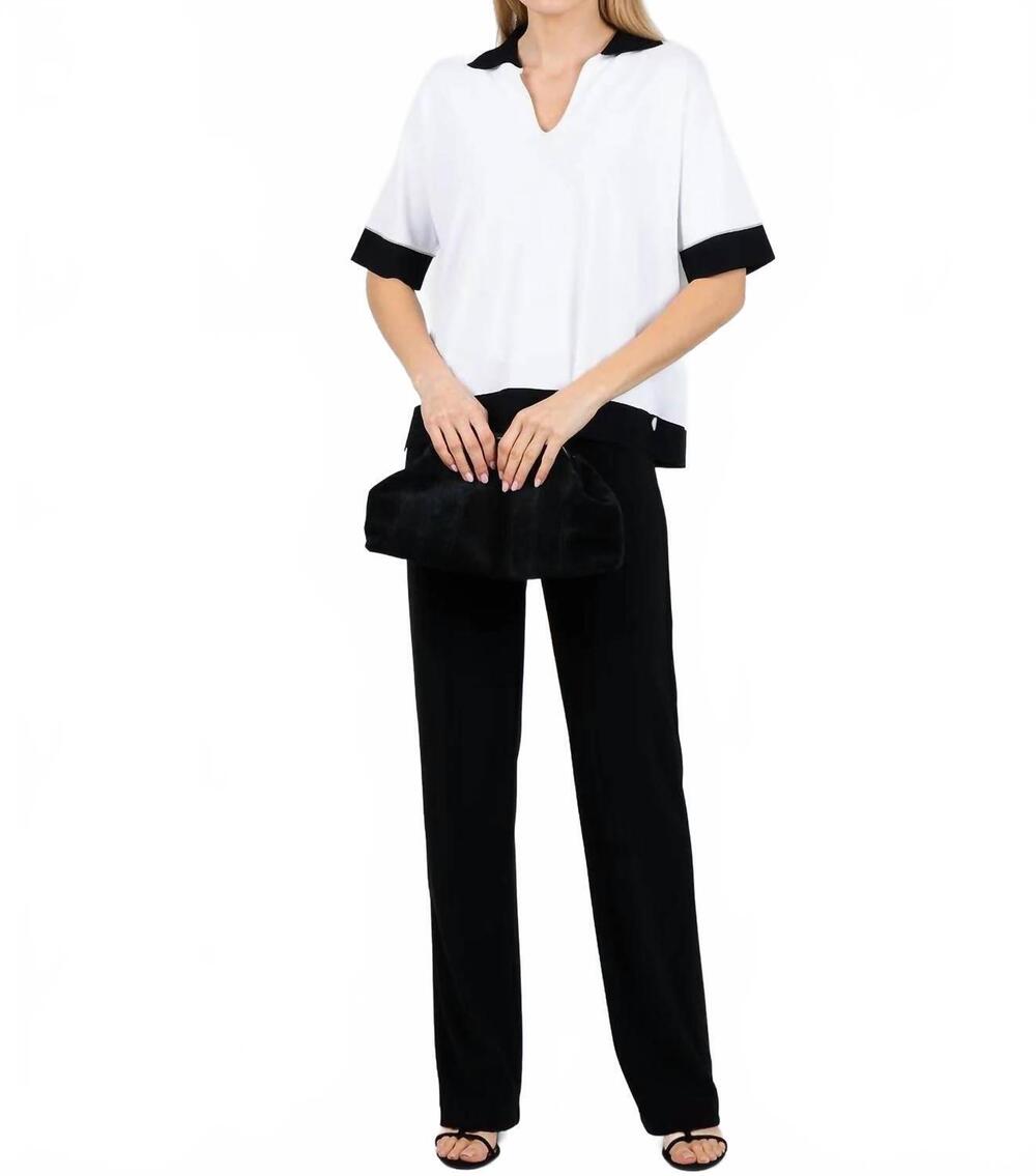 NEW D.EXTERIOR split neck polo sweater in bianco/nero